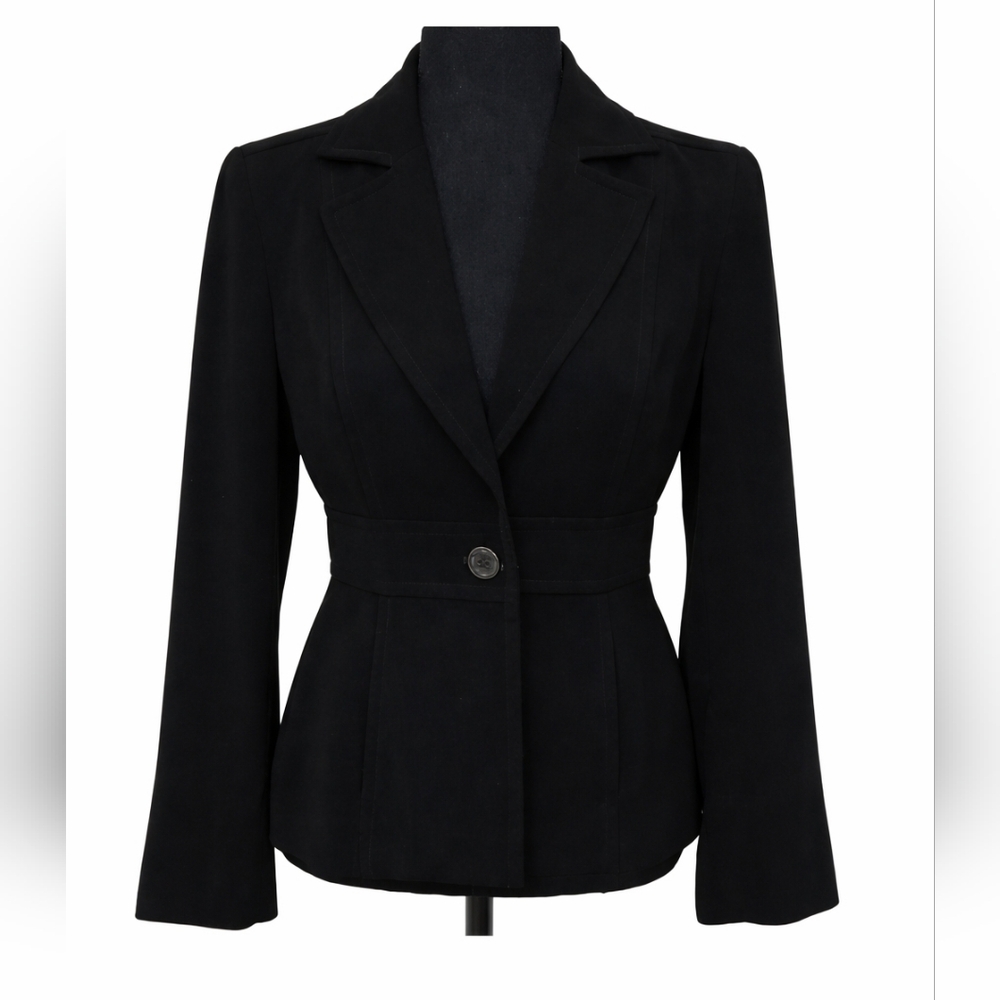 bebe Black Fitted Single Button Tailored Peplum Jacket/Blazer, Size 2